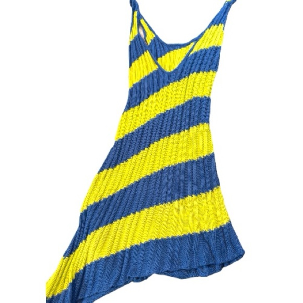 Urban Outfitters Topaz Knit Asymmetrical blue and green striped dress Large